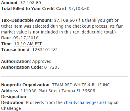 Charity Challenges 2016 Squat Challenge Donation RWB